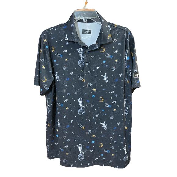 Waggle Golf Polo Shirt Mens L Black Astronaut Space Print Mission Albatross - Picture 1 of 8